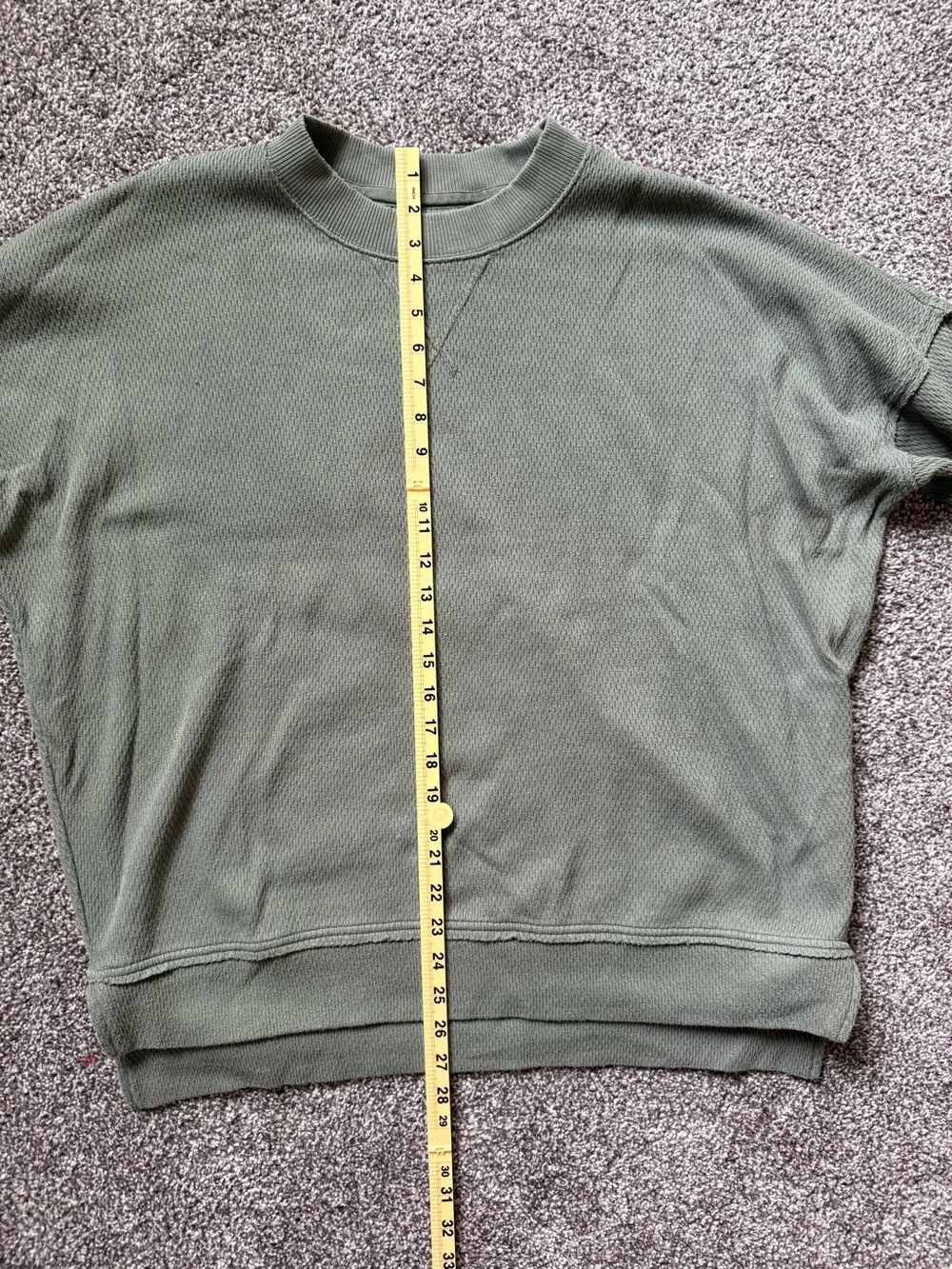 Cute Distressed Aerie Olive Green Waffle Knit Crewneck Sweater